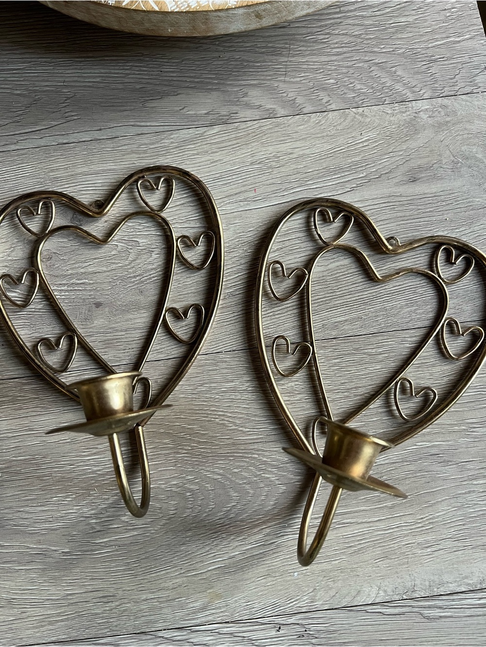 Homco Gold Heart Wall Candle Holders - Pair